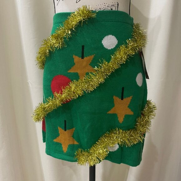 CHRISTMAS TREE TINSEL FETCHING KNIT MINI SKIRT GIGGLE BELL HOLIDAYS SIZE SMALL - Picture 4 of 11